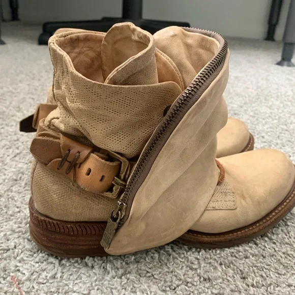 A.S. 98 Wasteland Cream Fold Over Leather Ankle Combat Boots Size 38 - Picture 2 of 8